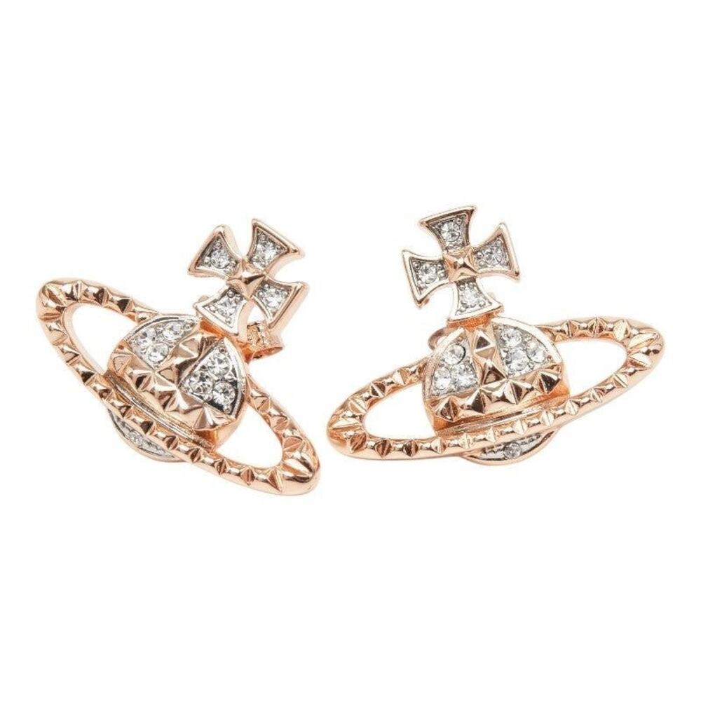 Vivienne Westwood Orb Stud Earrings Pink Gold Plated Rhinestone